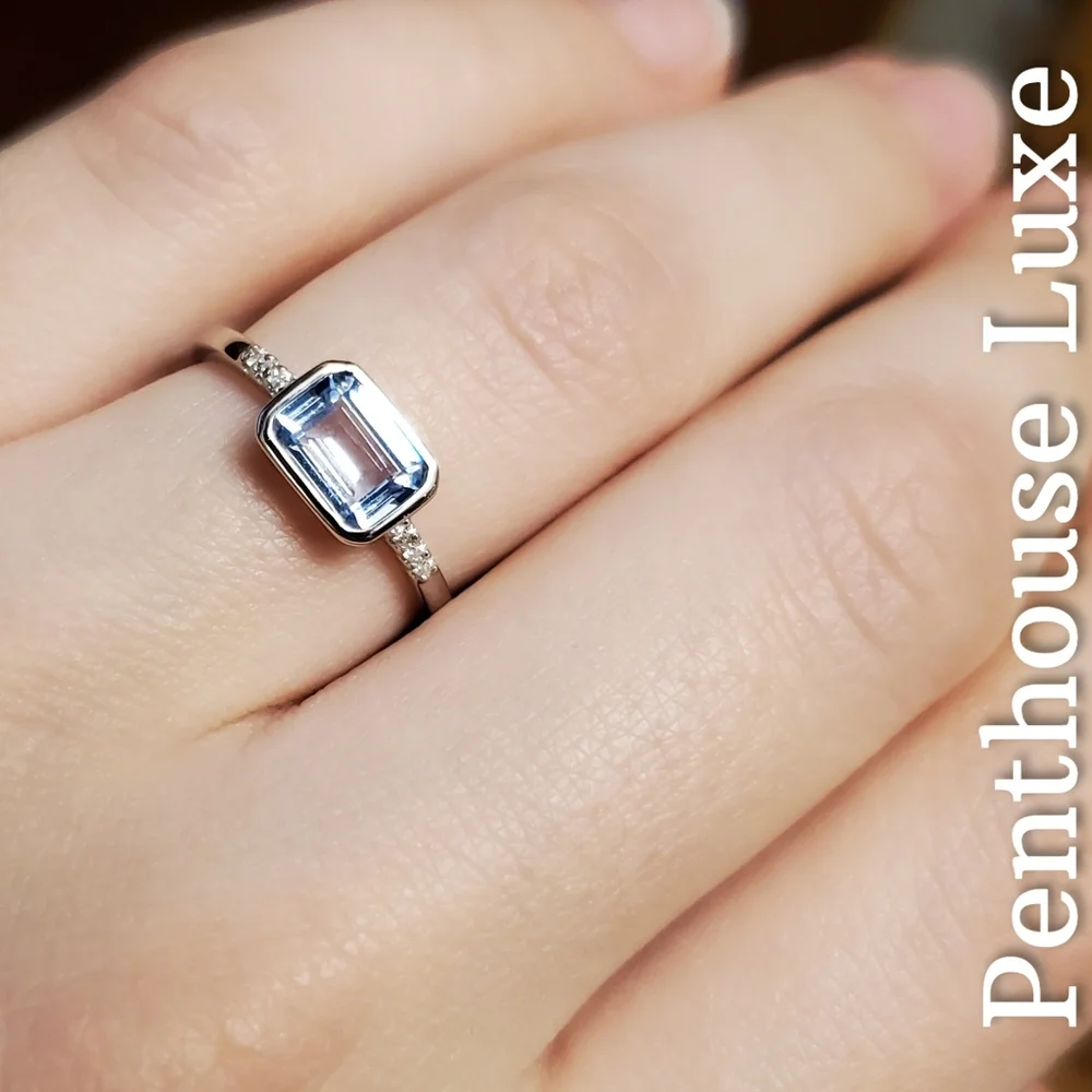 SOLID 925 Sterling Silver Blue Topaz Ring